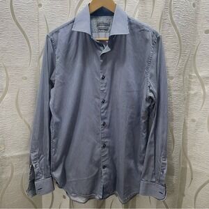 Matinique Men's Blue White Stripe Easy‎ Care Dress Shirt Tailored Fit